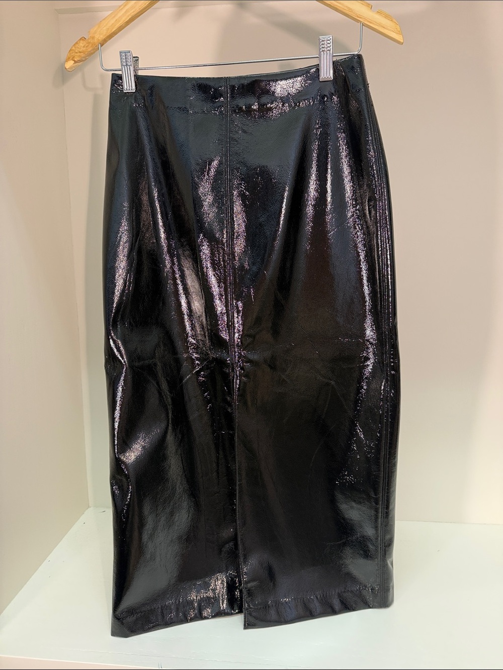BRAND NEW GAP Black Patent Midi Pencil Skirt Size 2